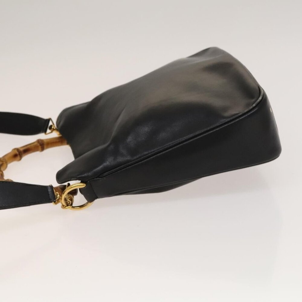 GUCCI Bamboo Hand Bag Leather 2way Black Gold - Picture 5 of 16